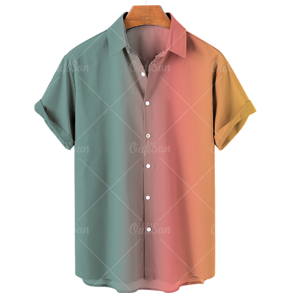 Men's Casual Shirts Men's Oversized Casual Short Sleeve Shirt 3D Print Gradient Hawaiian Fancy Shirt Lapel Single Breasted Beach Top 230314