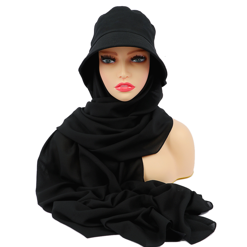 Bandanas Durag Muslim Women Bucket Hat With Chiffon Hijabs Summer Sports Cap With Chiffon Hijab Ready To Wear Instant Hijab Islam Headscarf 230314
