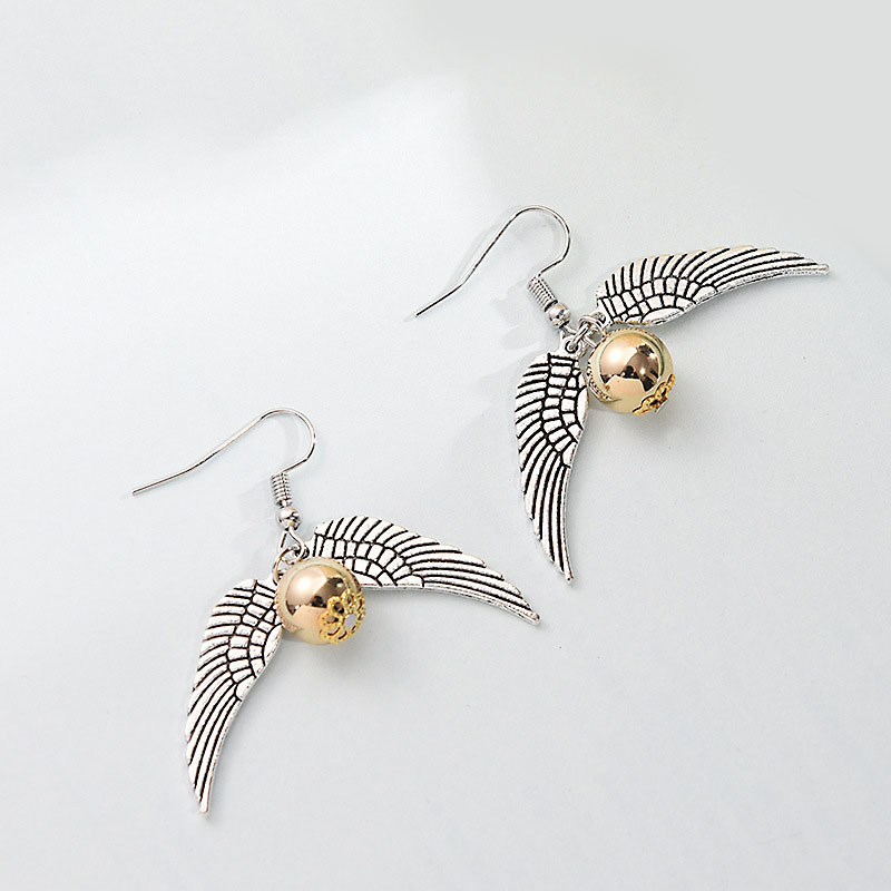 Vintage Movie Wing Earrings Dangle Antique Gold Silver Earrings Potter The Deathly Hallows Drop Earrings For Women Gold Beads Wings Earrings Jewelry G