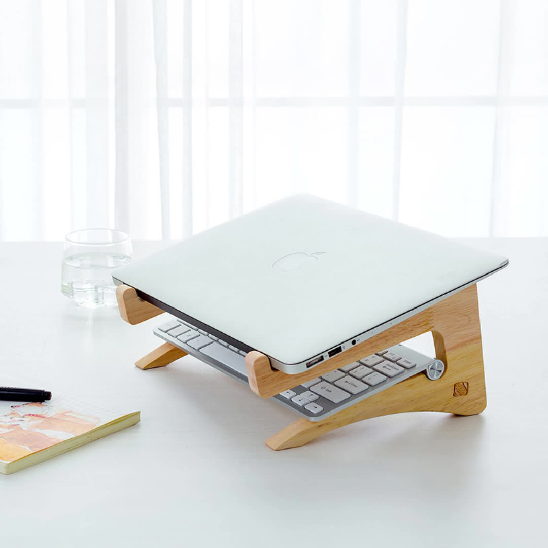 Wooden Laptop Stand Desk Computer Riser Ergonomic Notebook Holder for MacBook Pro Air 11-16Inches Portable