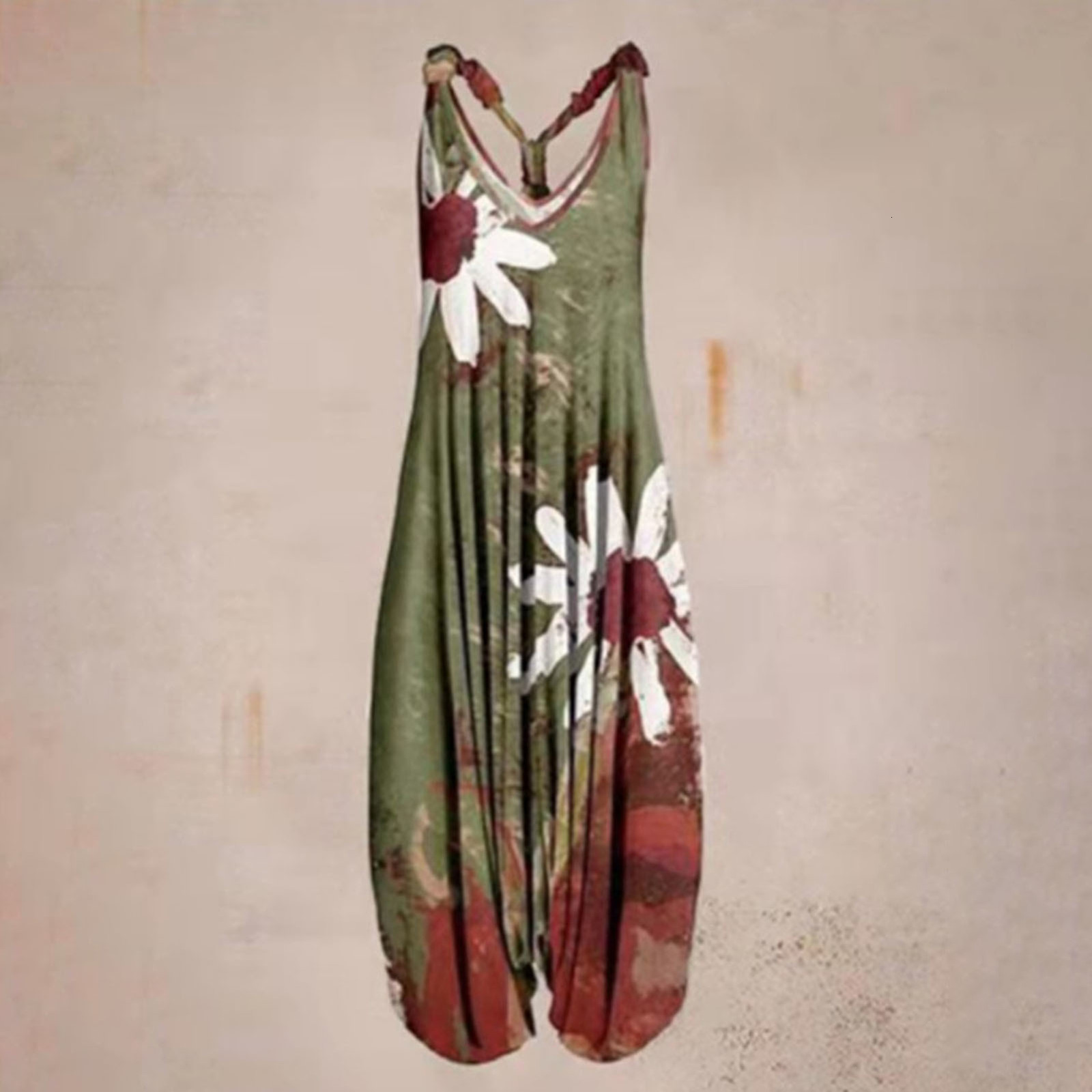 Women's Jumpsuits Rompers Vintage Womens Summer Playsuit Romper Jumpsuit Ladies Sleeveless Casual Floral Print Elegant High Waist Jumpsuits 23031