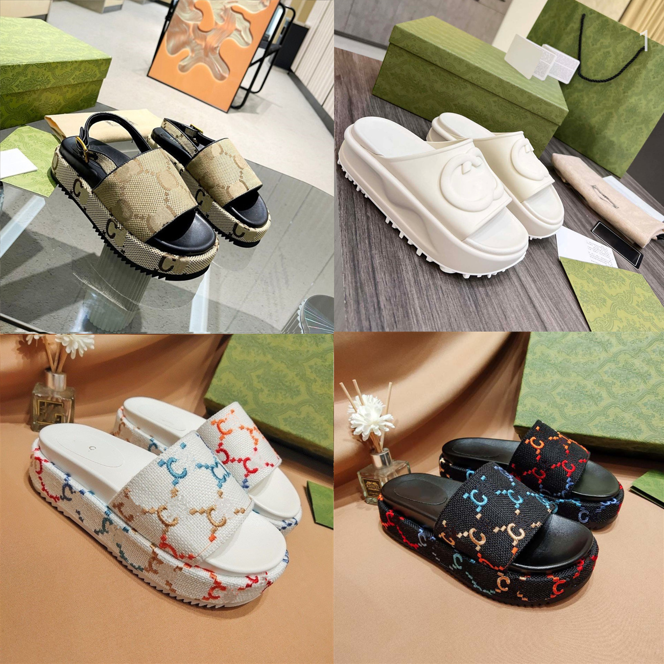 2023 New style Luxury designer Sandal Women Slippers Macaron thick bottoms non-slip bottoms fashion G house slipper women wear beach flip-flops INS Double Slide, #32 high quality