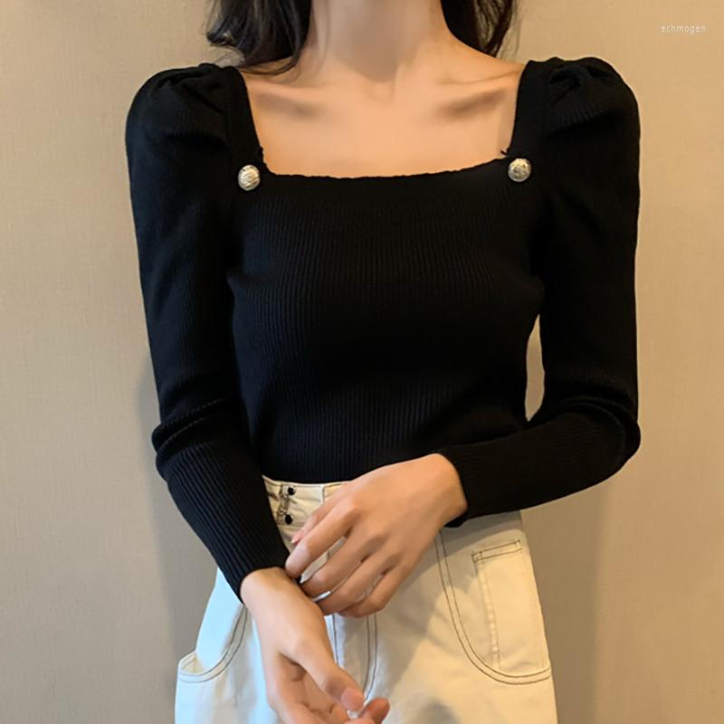 Womens Sweaters Casual Square Collar Women Sweater Autumn Winter Slim Solid Knit Ssweaters Pullovers Long Sleeve Soft Jumper Tops Femme