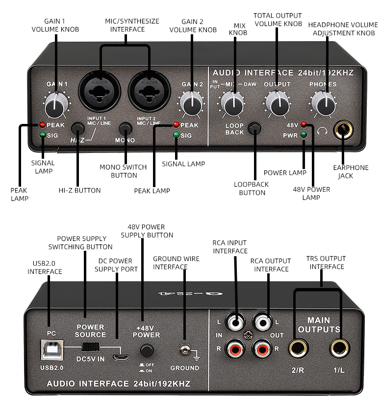 New Teyun Q-24 Audio Interface 2 in 4 Out Sound Card With Monitoring Electric Guitar Live Recording Professional Sound Card PC