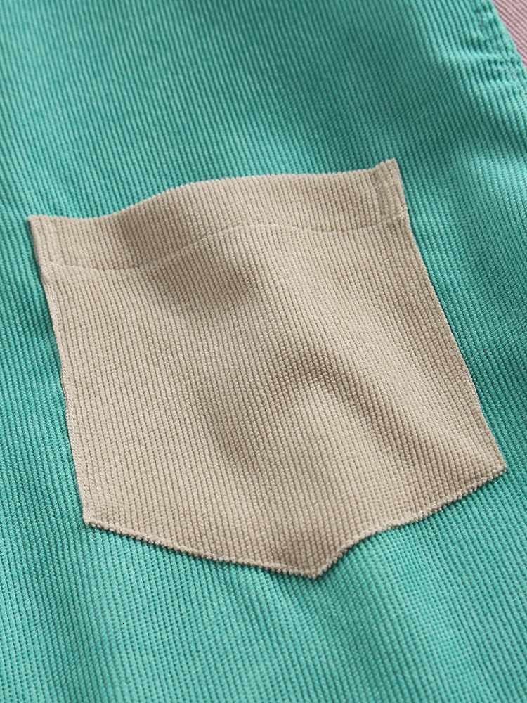 Men's Casual Shirts ChArmkpR Men Shirt Summer Autumn Corduroy Colorblock Patchwork Casual Chest Pocket Long Sleeve Shirts Tops Chemises Camisas 2