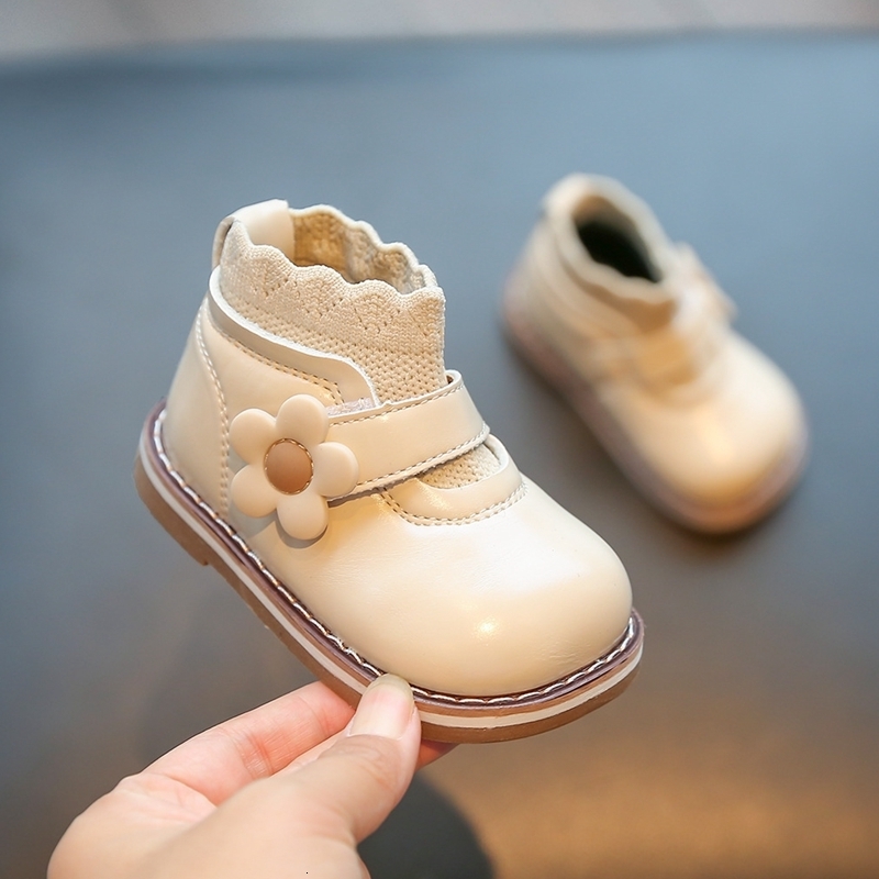 First Walkers 11.5-15.5cm Spring Boots For Toddler Girls Solid Flower Sock Ankle Boots For 0-3years Old Children Girls Little Princess Shoes 230314