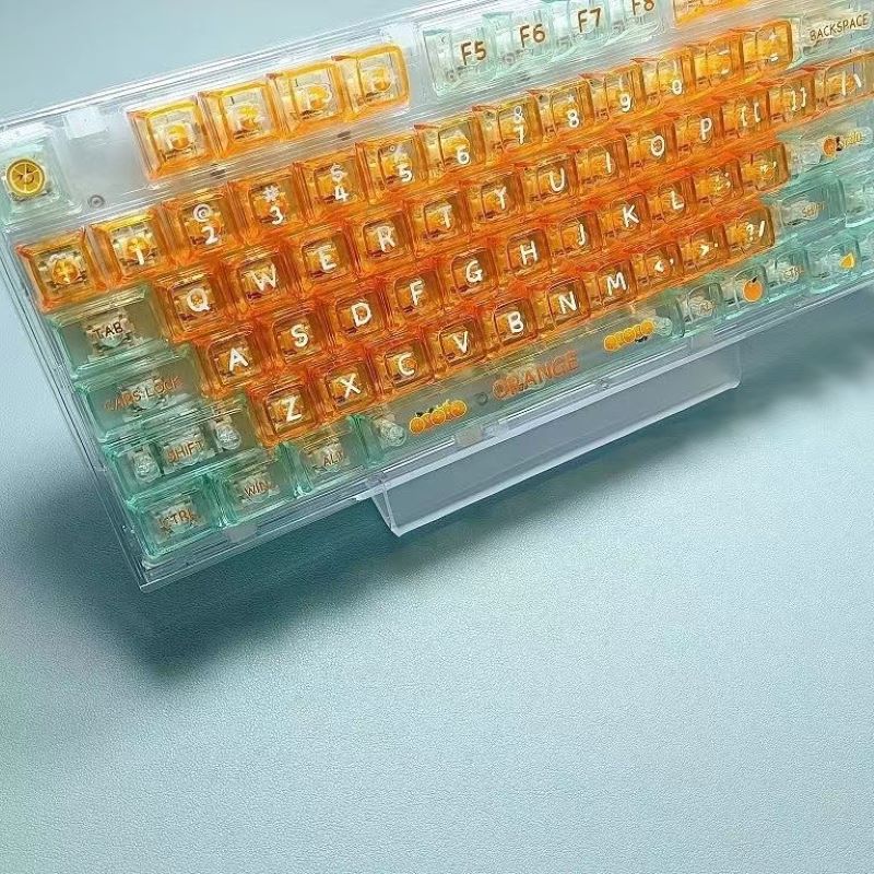 132 Key Crystal PC Transparent Keycaps Set CBSA Profile Backlit Orange Keycap for MX Cherry Switch Mechanical Gaming Keyboard