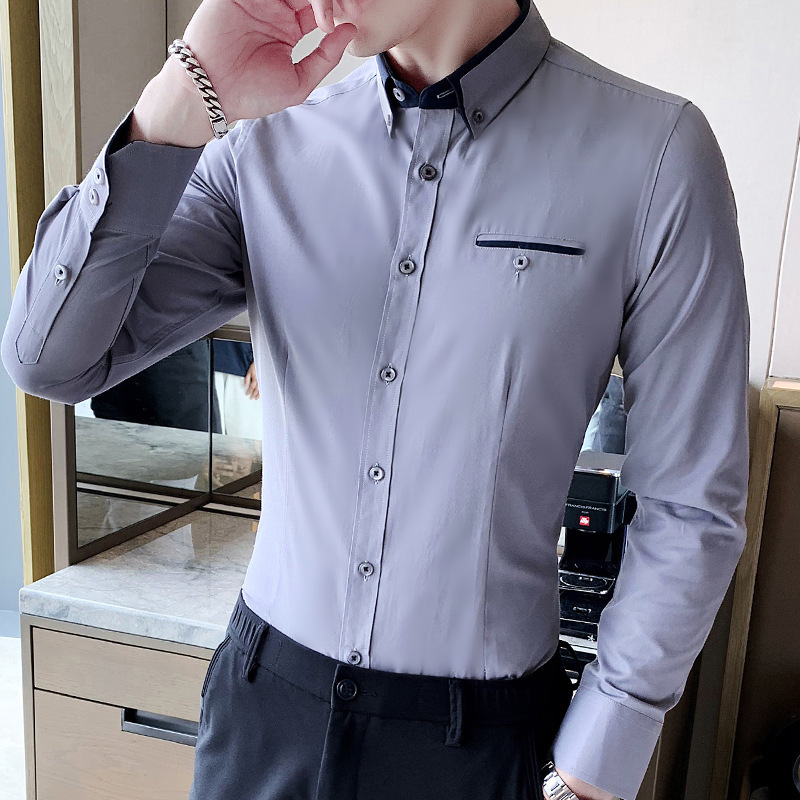 Men's Casual Shirts Groom Married Dress Shirts/Male Slim Fit High quality Lapels Business Long Sleeve Shirts/Man Solid Color Casual Shirts 8XL 23