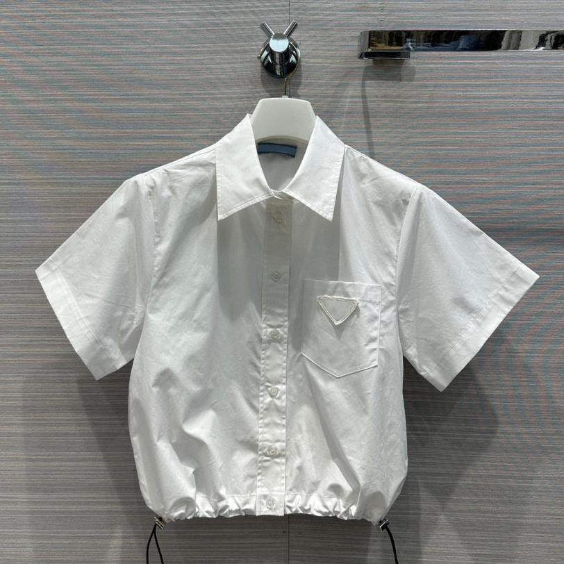 Luxus Kurzarm Shirt Mädchen Gürtel Frauen Blusen Sommer Weiß Stickerei Brief Shirts Formelle Kleidung SML