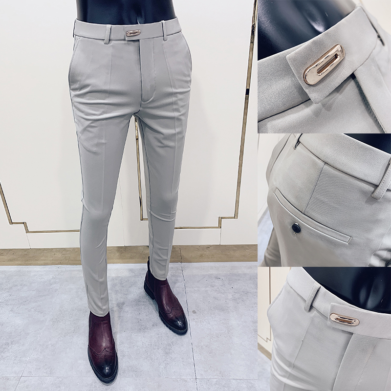Mens Suit Formal Trousers Stretch Slim Pantalone Hombre Masculina Solid Color Casual Dress Pants Fashion Men Clothing 230313
