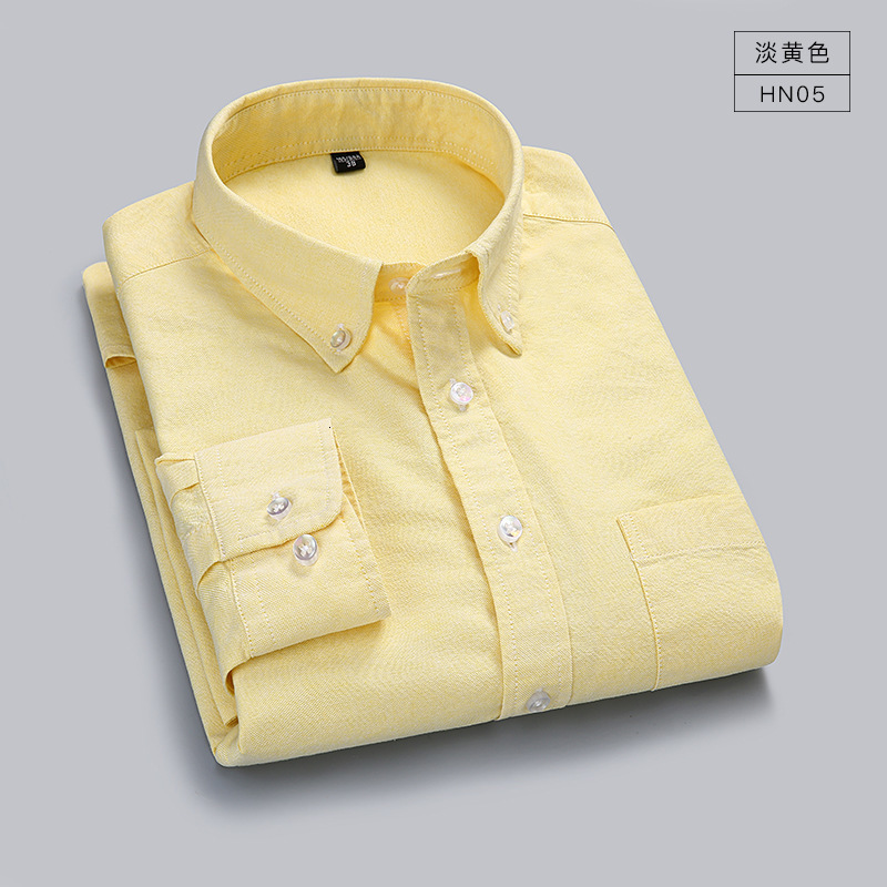 Men's Casual Shirts Quality 100% Cotton Oxford Shirt Men's Long Sleeve Casual Comfortable Breathable Button Pocket Men Solid Dress Shirts 23