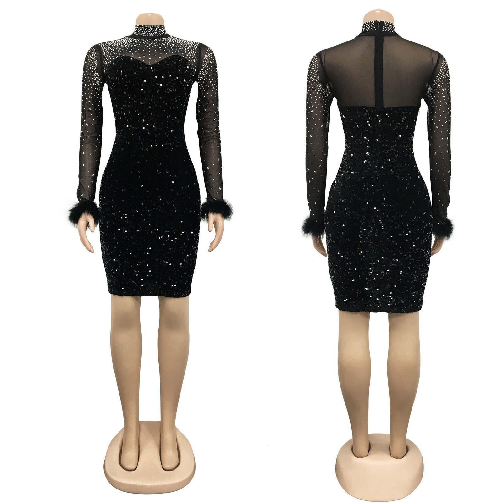 Party Dresses Sexy Mesh Sequin Feather Prom Mini Dresses See Through Night Club Outfits Party Sexy Clubwear Diamond Short Dress 230314