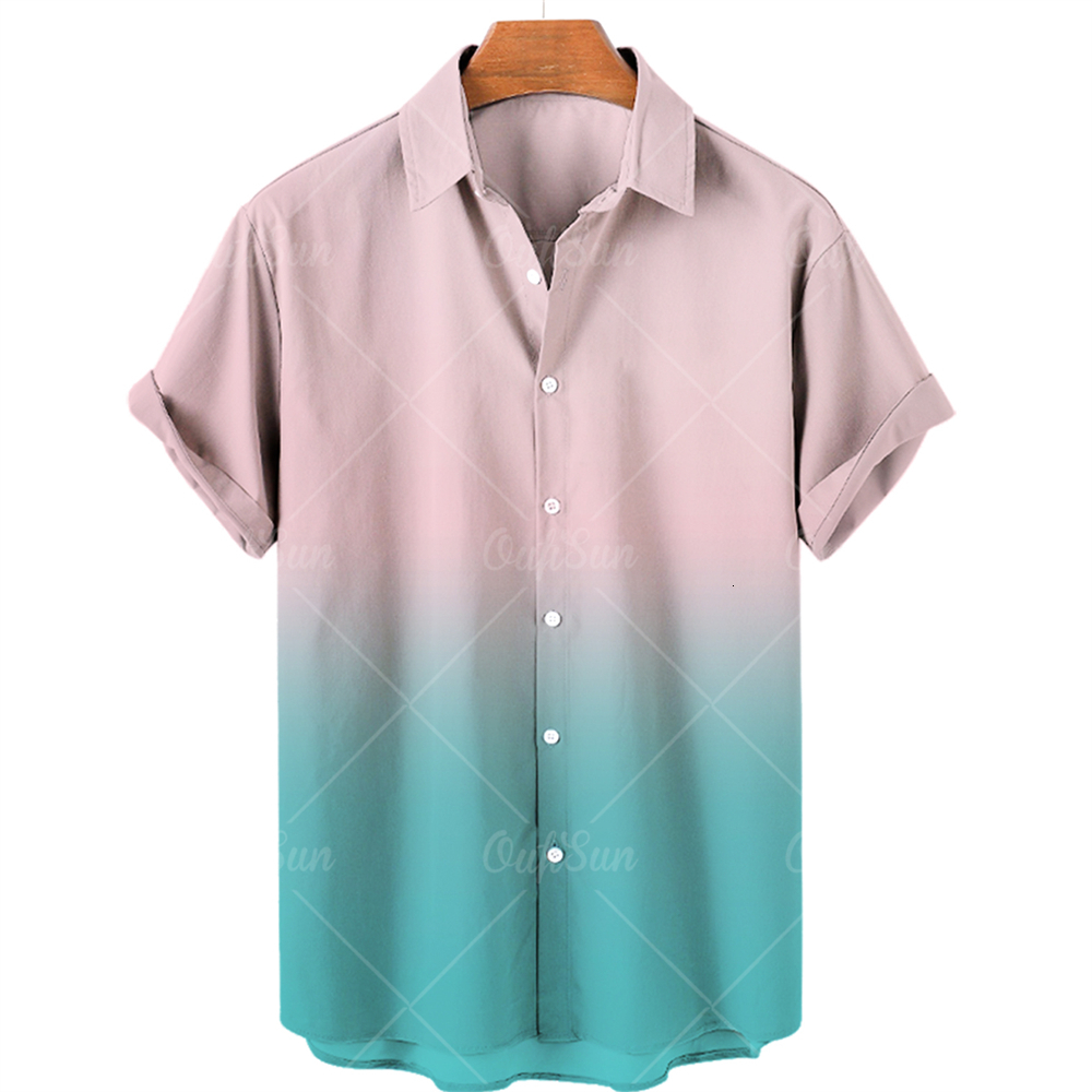 Men's Casual Shirts Men's Oversized Casual Short Sleeve Shirt 3D Print Gradient Hawaiian Fancy Shirt Lapel Single Breasted Beach Top 230314