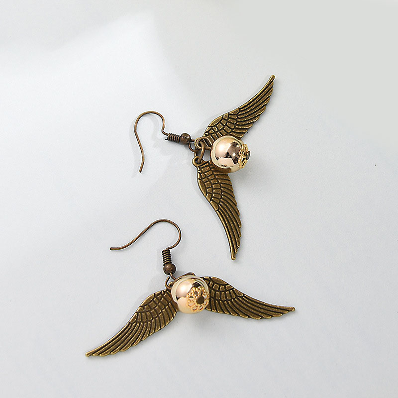 Vintage Movie Wing Earrings Dangle Antique Gold Silver Earrings Potter The Deathly Hallows Drop Earrings For Women Gold Beads Wings Earrings Jewelry G