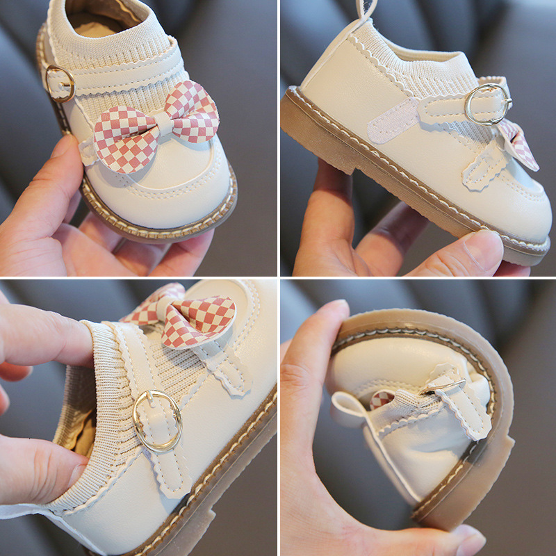 First Walkers Spring Autumn 0-3Y Kids Girls Leather Shoes with Bow Pearls Beading Princess Cute Soft Children Flats Baby Prewalker Shoes 230314
