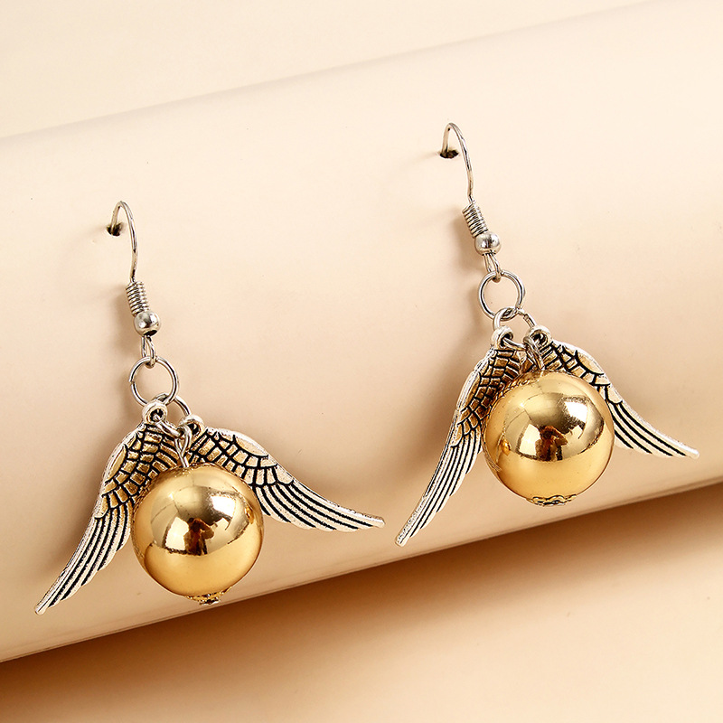 Vintage Movie Wing Earrings Dangle Antique Gold Silver Earrings Potter The Deathly Hallows Drop Earrings For Women Gold Beads Wings Earrings Jewelry G