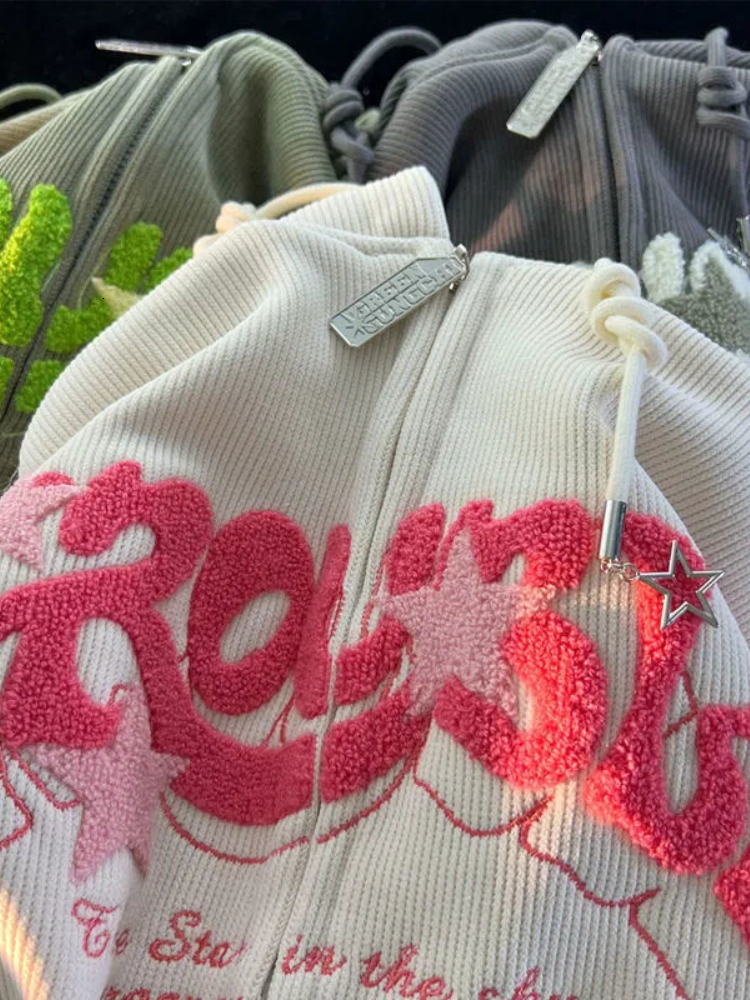 Womens Hoodies Sweatshirts Embroidered Zipper Cardigan Clothing Autumn and Winter Retro Hoodie Plush Thick Sweatshirt Loose Drape Lazy Top Women 23031