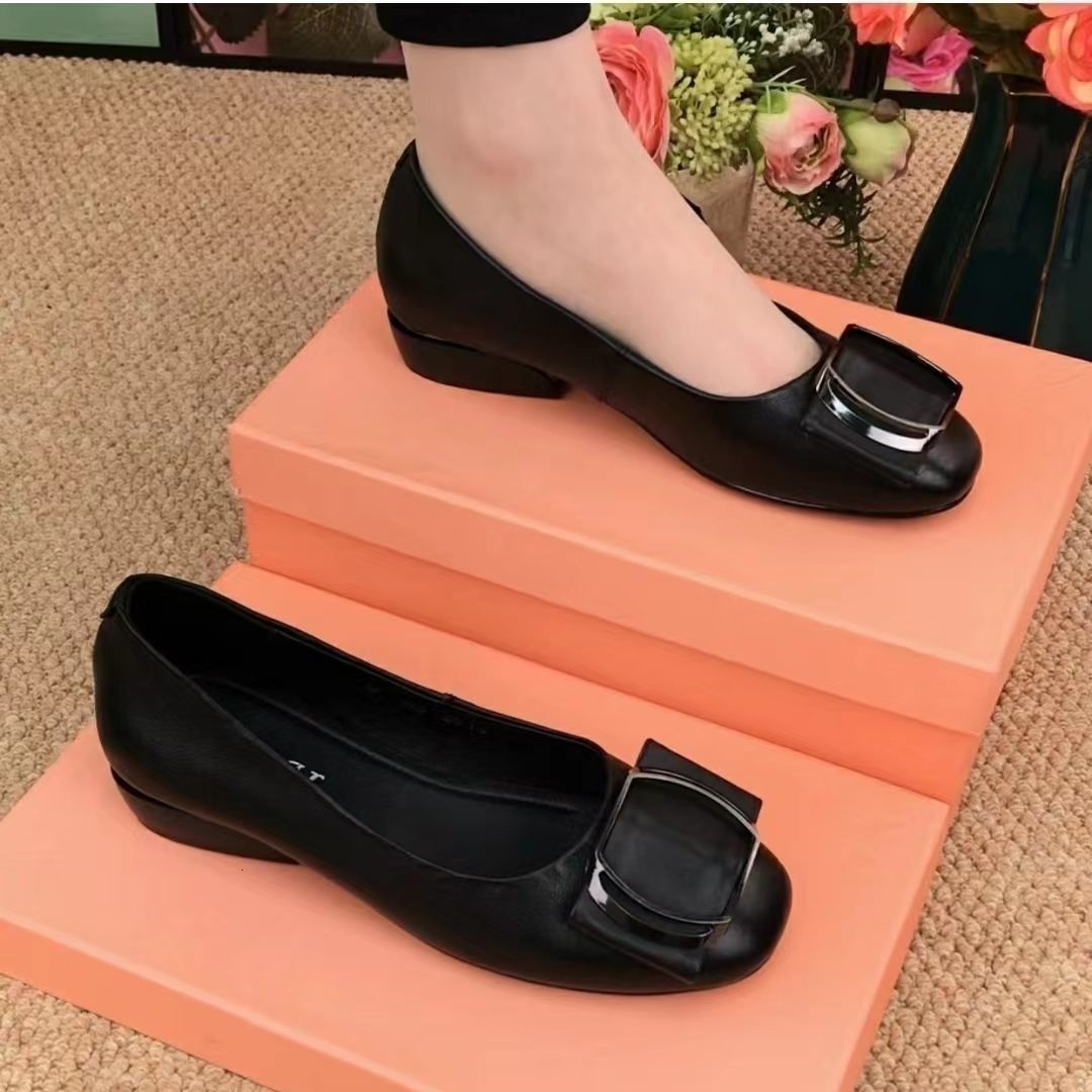 Dress Women Flats Casual Solid Color Slip On Lady Square Heel High Quality New Comfort Party Wedding Office Shoes atos Mujer 230314