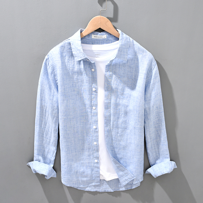 Men's Casual Shirts Spring Long Sleeve Shirts for Men 100% Pure Linen Plus Size Comfortble Casual Button Up Hemp Shirt Men Fashion Clothing 23031