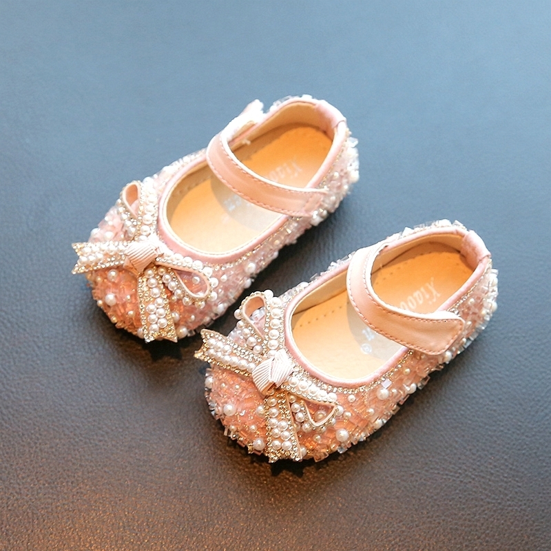 First Walkers 11-15cm High Quality Dress Shoes For 0-3Years Little Princess Bling Rhinestones Full Pearls Toddler Girls Flats Shoes For Party 230314