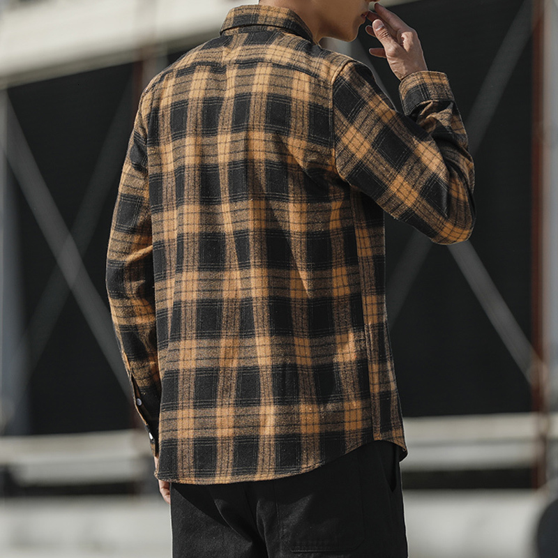 Men's Casual Shirts Harajuku Plaid Shirts Men's Spring Autumn Winter High Quality Casual Flannel Men Oversized Loose Retro Long-sleeved Shir