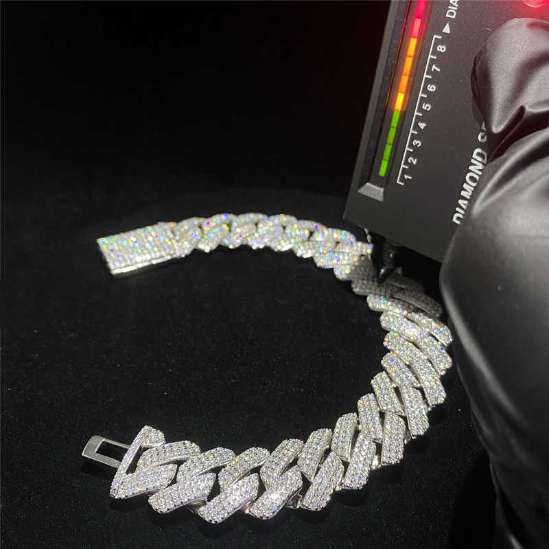bracelet necklace mossanite Miami Iced Out Moissanite Diamond Cuban Chain 18mm Width 3 Rows Cuban Link Chain Bracelet Hip Hop Men Jewelry