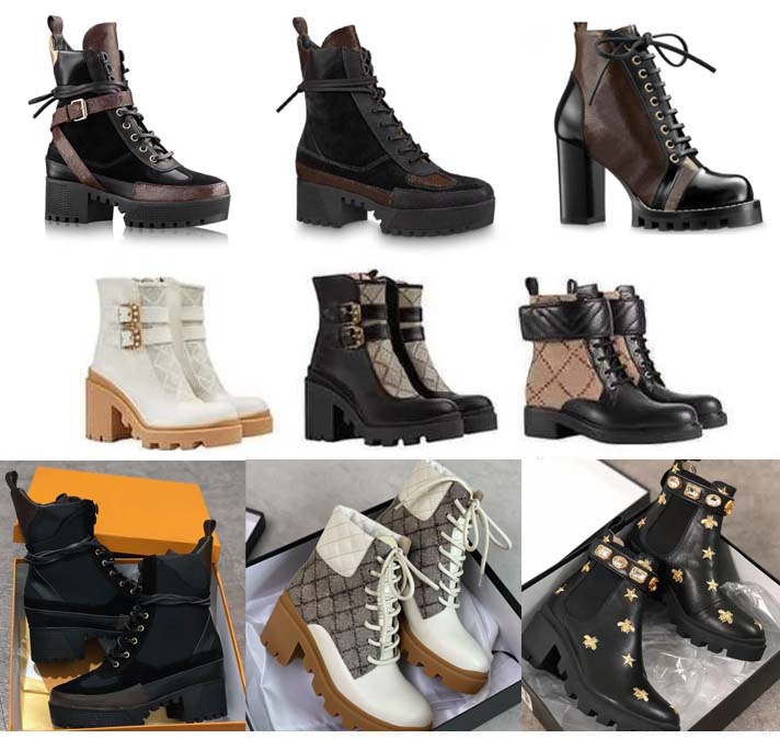 Designer Laureate Women Boots Brand Flamingos Love Arrow Medal Martin Boot Winter Genuine Leather Coarse High Heel Shoes Luxury Desert Chunky Heeled Booties 35-42