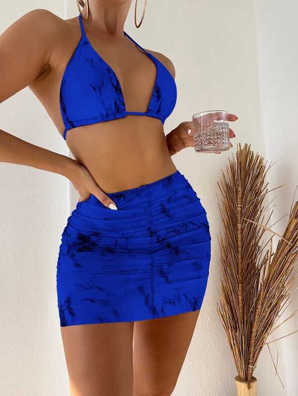 women swimsuit wind stone three piece set bikini bottoms short skirt split swimsuit bikini beach cover dresses