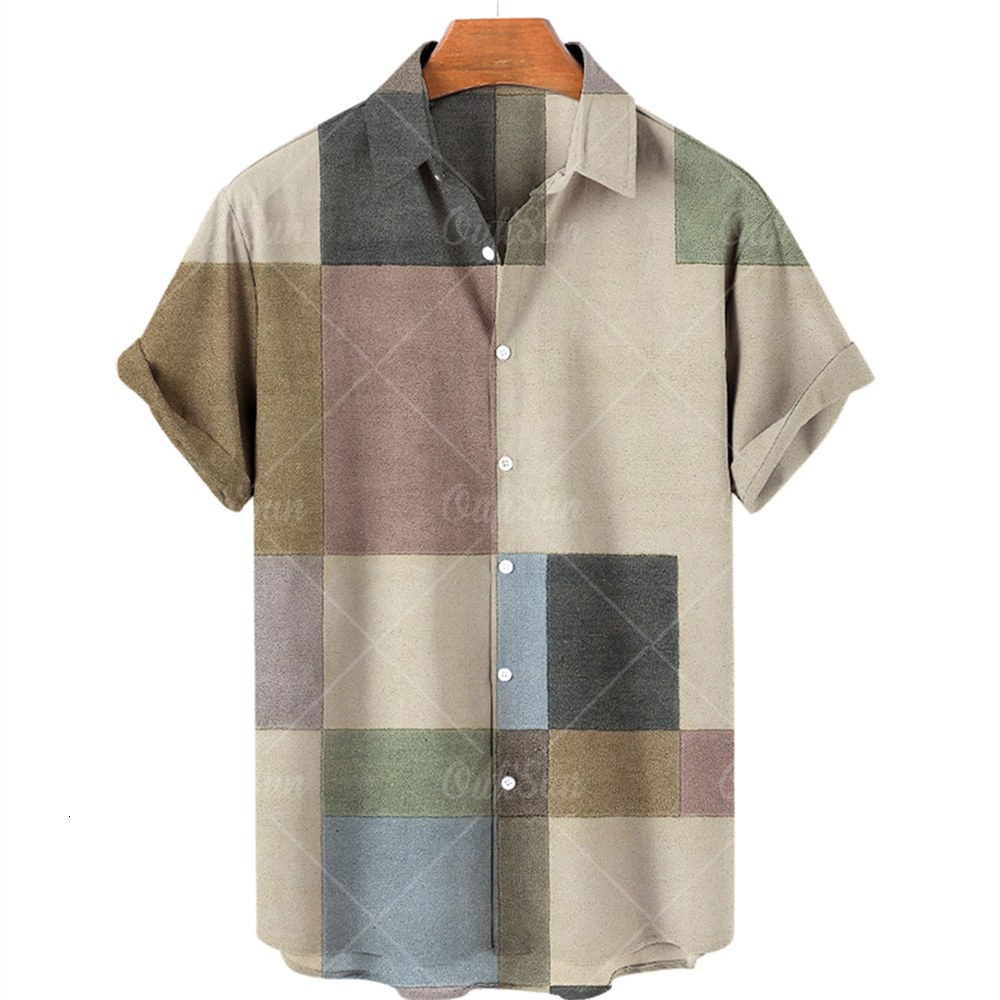 Men's Casual Shirts Men's Short Sleeve Oversized Hawaiian Shirt Casual Loose 3D Printed Short Sleeve Striped Style Large 5XL 230314