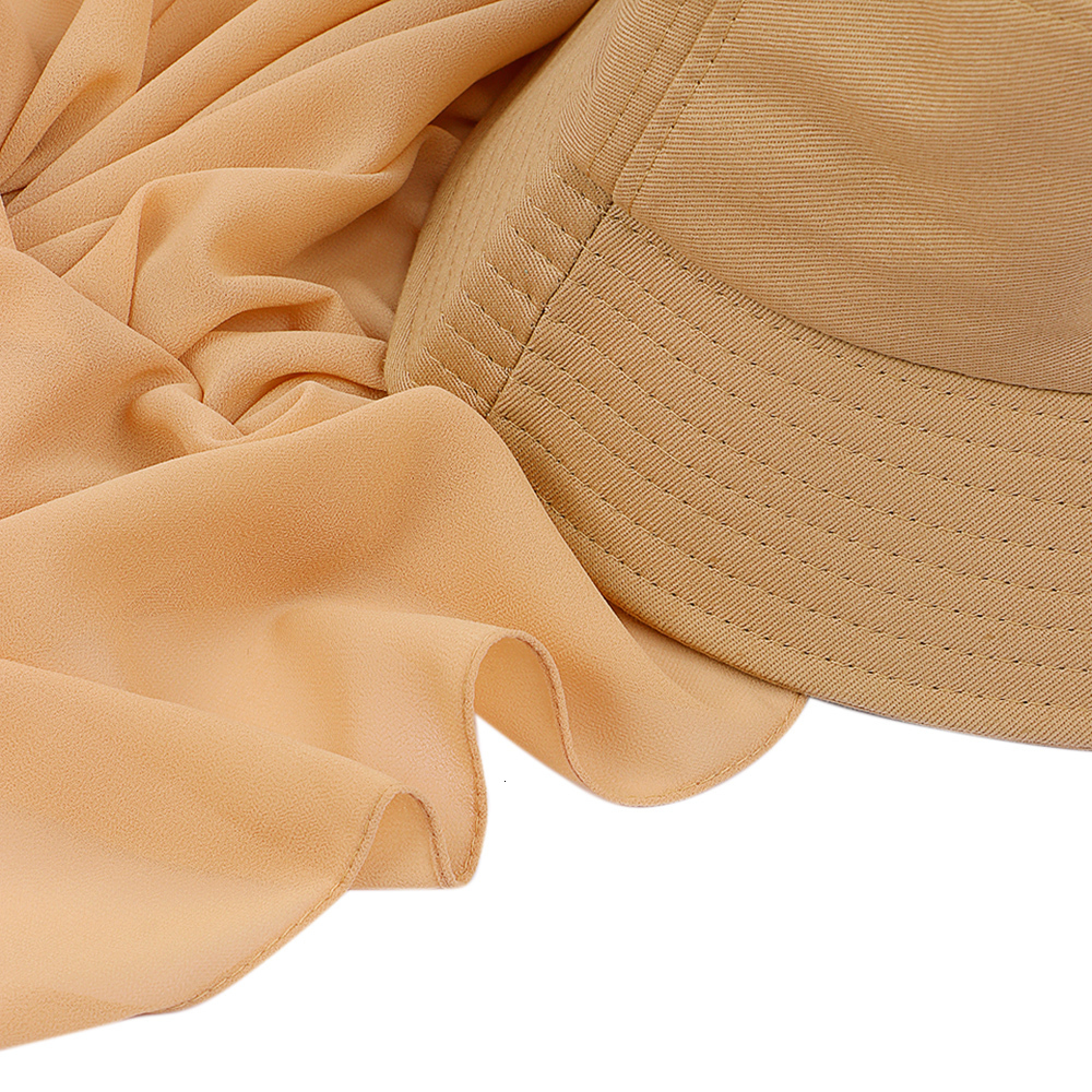 Bandanas Durag Muslim Women Bucket Hat With Chiffon Hijabs Summer Sports Cap With Chiffon Hijab Ready To Wear Instant Hijab Islam Headscarf 230314