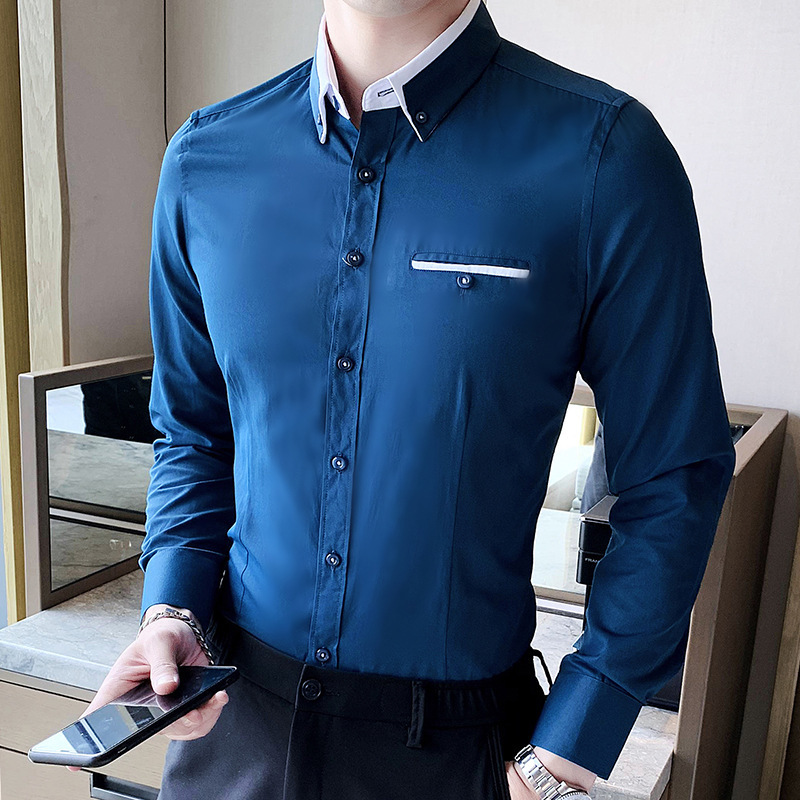 Men's Casual Shirts Groom Married Dress Shirts/Male Slim Fit High quality Lapels Business Long Sleeve Shirts/Man Solid Color Casual Shirts 8XL 23