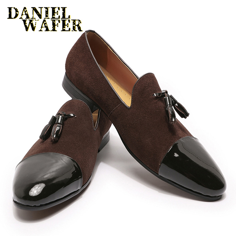 Casual Dress Men Tassel Loafers Suede Patchwork Patent Leather Shoe Black Brown Slip On Cap Toe Office Wedding Leather Shoes Men
Casual Dress Men Tassel Loafers Suede Patchwork Patent Leather Shoe Black Brown Slip On Cap Toe Office Wedding Leather Shoes Men