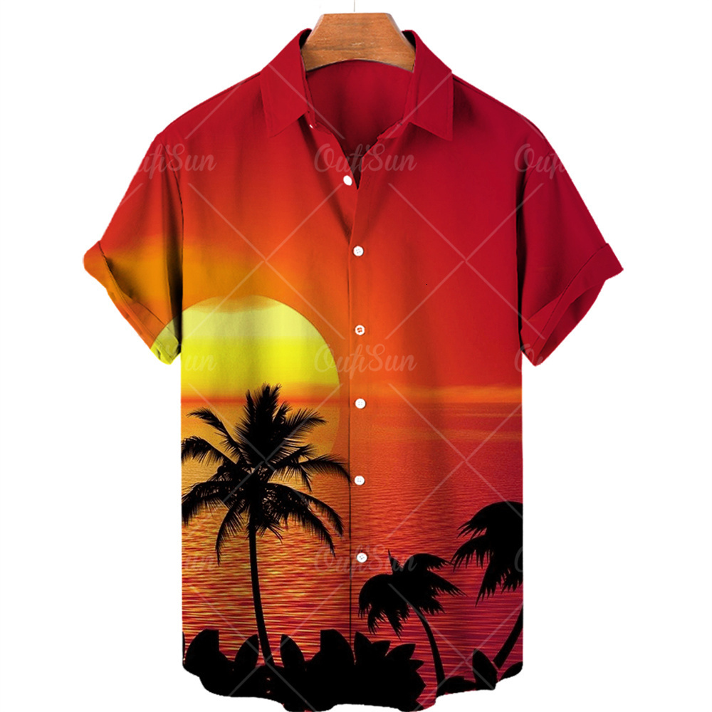 Men's Casual Shirts Coconut Tree Summer Men's Hawaiian Shirt Short Sleeve Lapel Single Button Print Shirt Fashion Casual Beach Top 230314