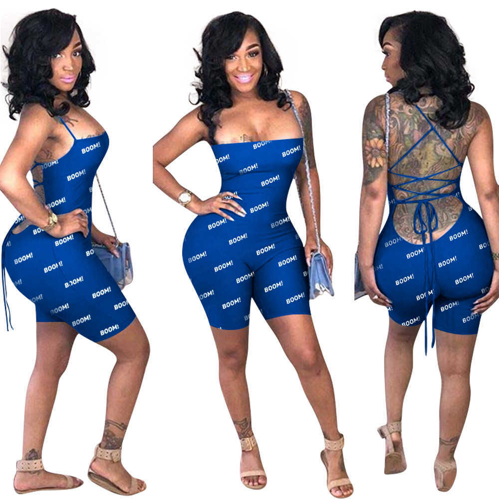 women jumpsuit 2023 summer Tie-dye solid color backless sexy women's open-back strapping tights nightclub clubwear jumpsuits amp rompers