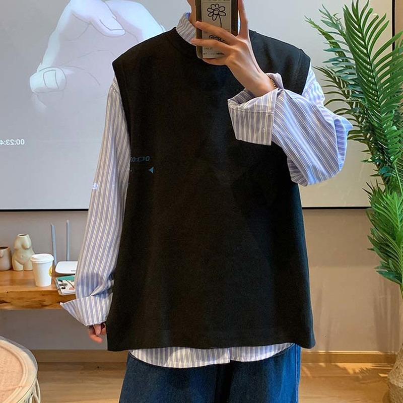 Men s Vests Men O neck Sweater Vest Side split Fashionable Solid Sleeveless Sweaters Casual Preppy Style Couple Spring Autumn Loose Knitwear 230313