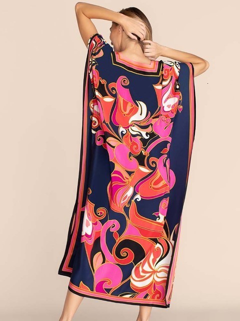 Shawls Bohemian Dress Print Beach Cover up Pareos de Playa Mujer Over size Swimsuit Cover up Robe Plage Kaftan Tunic Maxi Dress 230314