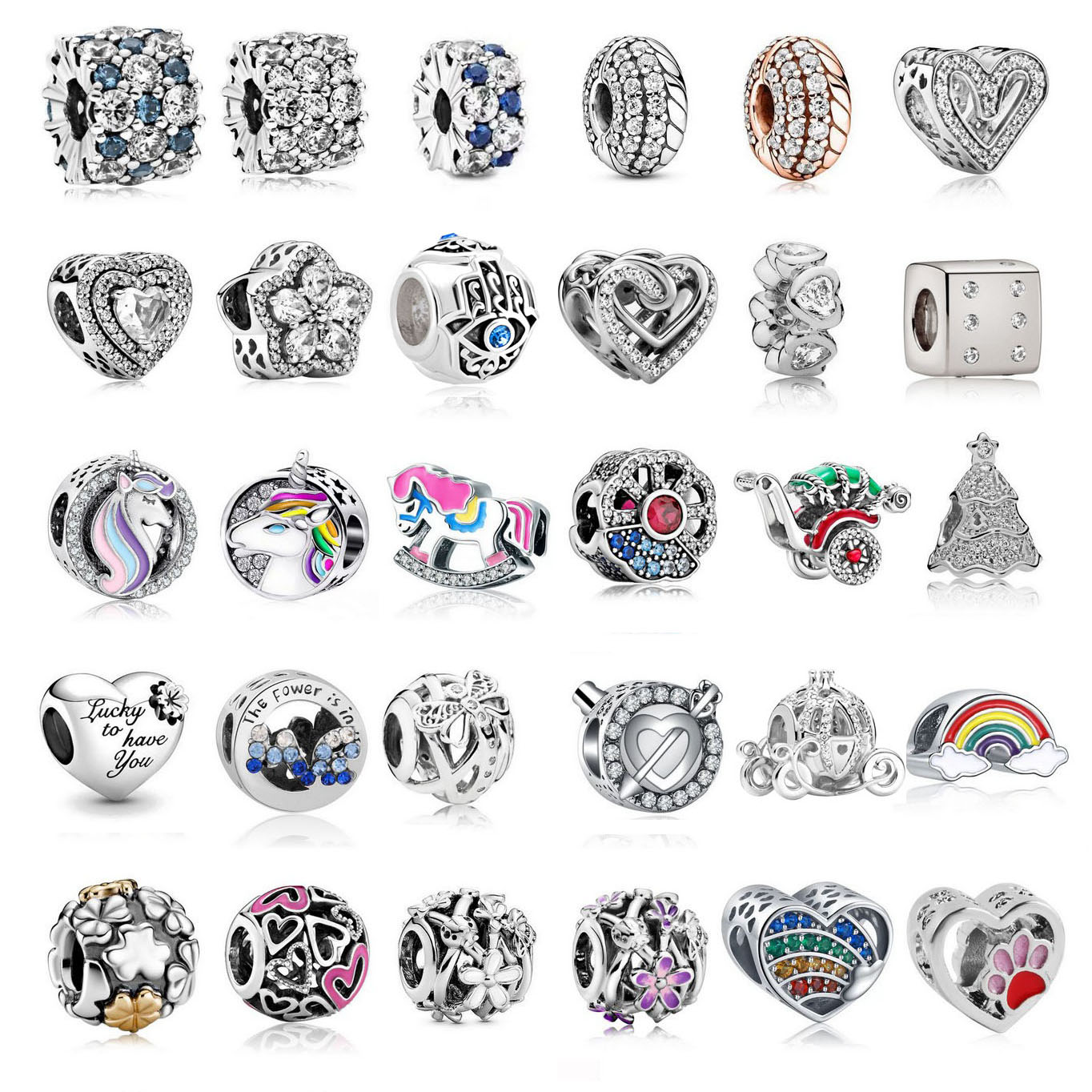Fit Pandora beads 925 silver charm women jewelry Color Unicorn Crystal Heart Clover Beads
Fit Pandora beads 925 silver charm women jewelry Color Unicorn Crystal Heart Clover Beads