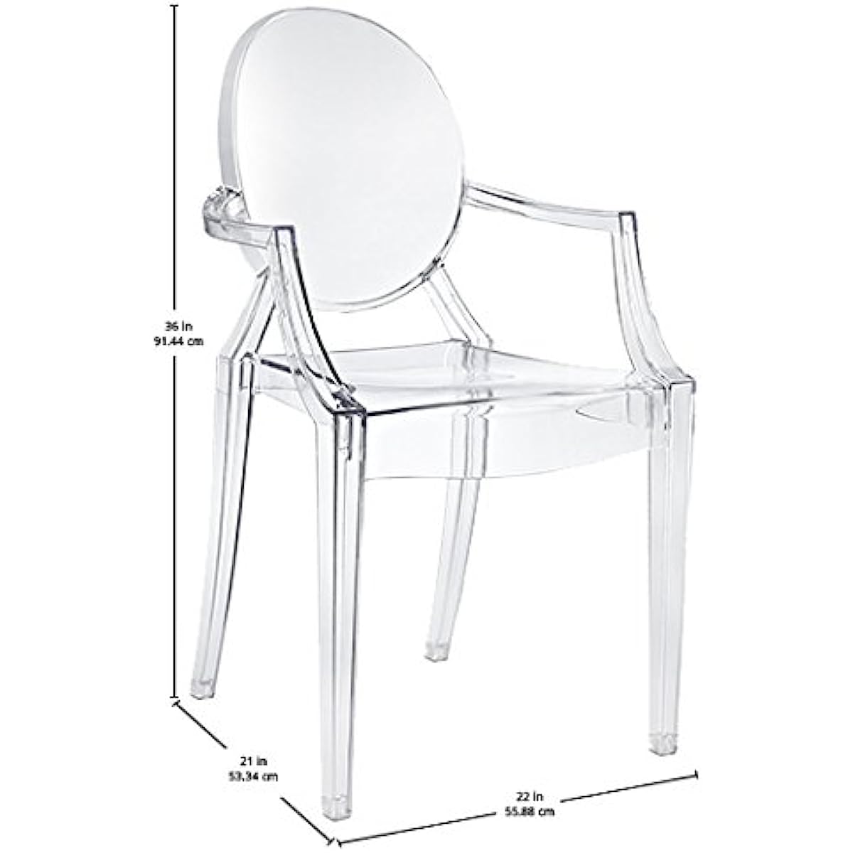 Modway Casper Modern Acrylic Stacking Kitchen and Dining Room Arm Chair in Clear Fully Assembled