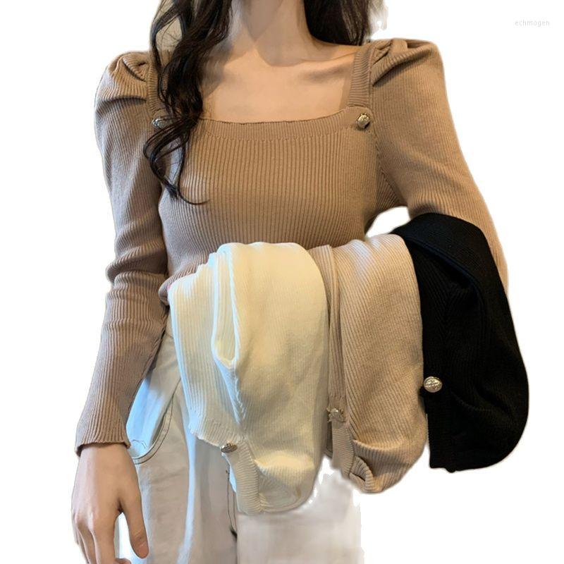Womens Sweaters Casual Square Collar Women Sweater Autumn Winter Slim Solid Knit Ssweaters Pullovers Long Sleeve Soft Jumper Tops Femme