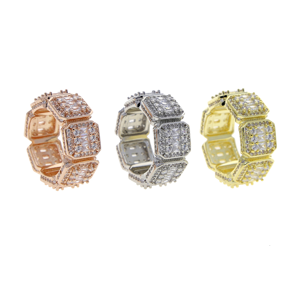 Wedding Rings Gold Silver Color Square CZ Zircon Wedding Engagemet Ring For Men Women Jewelry Iced Out Bling Rectangle CZ Band Ring 230313