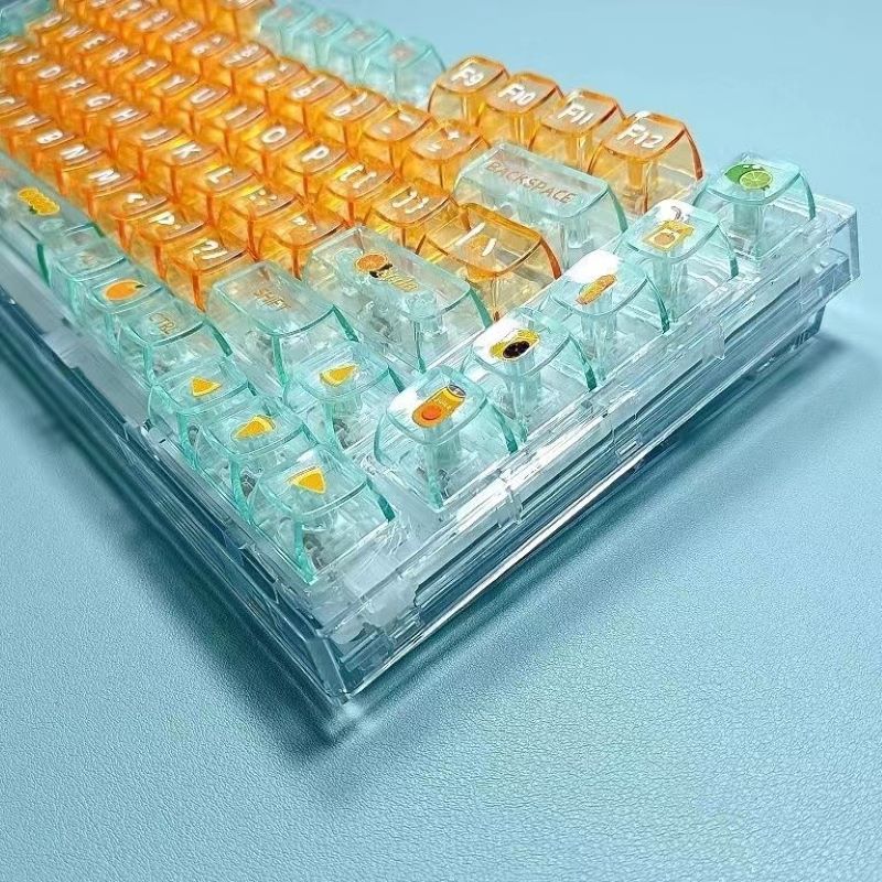 132 Key Crystal PC Transparent Keycaps Set CBSA Profile Backlit Orange Keycap for MX Cherry Switch Mechanical Gaming Keyboard