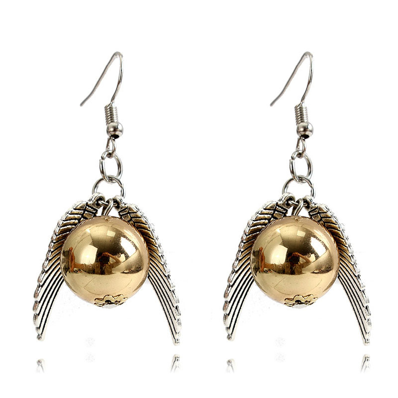 Vintage Movie Wing Earrings Dangle Antique Gold Silver Earrings Potter The Deathly Hallows Drop Earrings For Women Gold Beads Wings Earrings Jewelry G