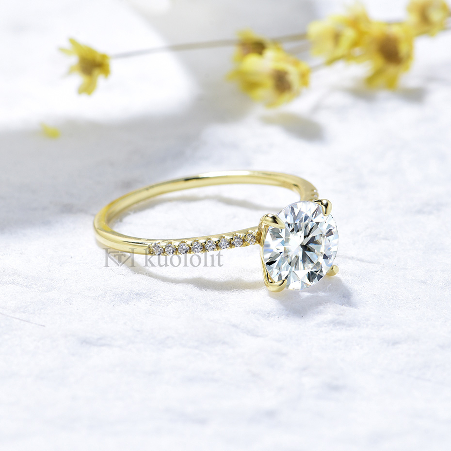 Wedding Rings Kuololit 2CT1CT Ring for Women Solid 14K 10K Yellow Gold 80mm Round Cut DVVS1 Solitaire Ring for Engagement Wedding 230313