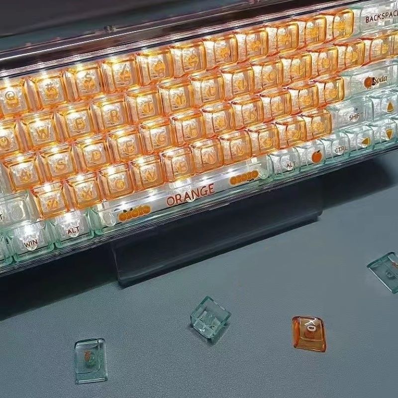 132 Key Crystal PC Transparent Keycaps Set CBSA Profile Backlit Orange Keycap for MX Cherry Switch Mechanical Gaming Keyboard