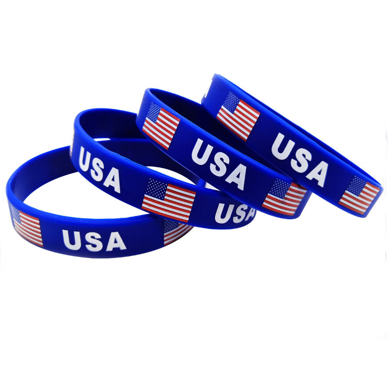 USA Flag Silicone Bracelet Bulk Rubber America Patriotic Blue Wristband Party Favor Parade Jewelry Promotion Gift Wholesale Price