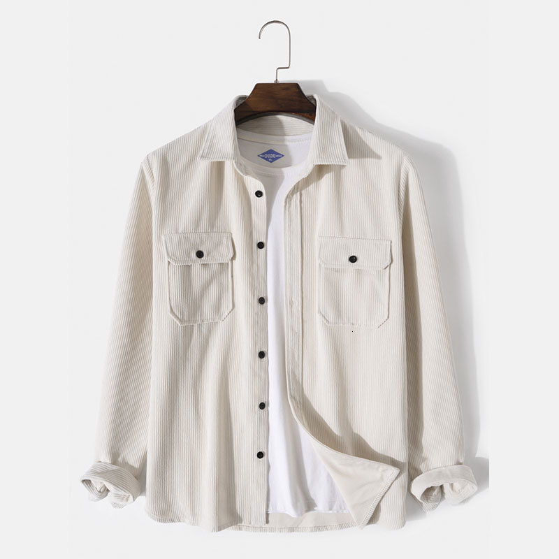 Men's Casual Shirts Men's Solid Corduroy Shirt Fall Fashion High Quality Japanese Loose Button Pocket Long Sleeve Shirt Men's Clothing 