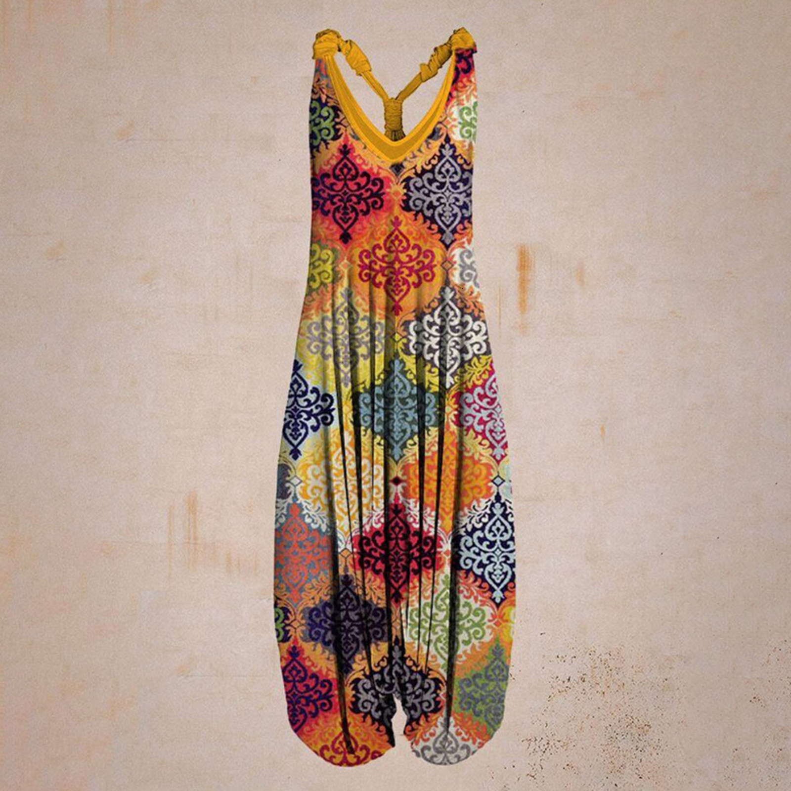 Women's Jumpsuits Rompers Vintage Womens Summer Playsuit Romper Jumpsuit Ladies Sleeveless Casual Floral Print Elegant High Waist Jumpsuits 23031