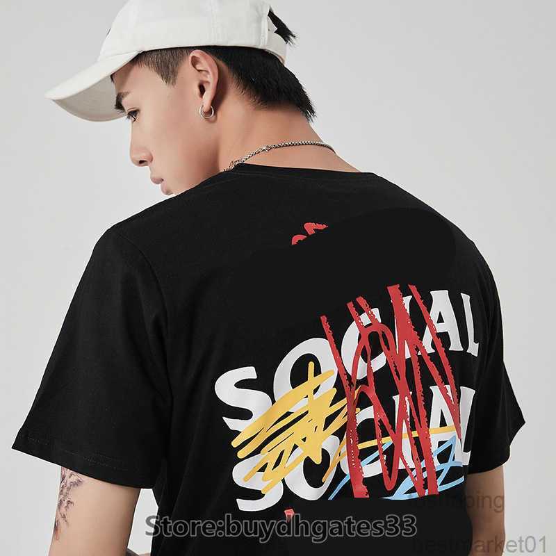 Fashion Trend Brand t Shirt Anti Social Club Color Pen Graffiti Letter Printing Short-sleeved Cotton T-shirt Men Women Outdoor Casual