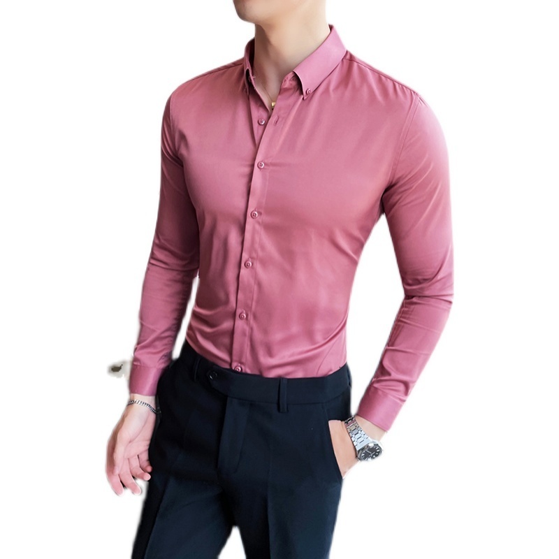Men's Casual Shirts Plus Size 5XL-M British Style Solid Long Sleeve Shirt Men Clothing Simple Slim Fit Business Casual Chemise Homme Formal Wear 