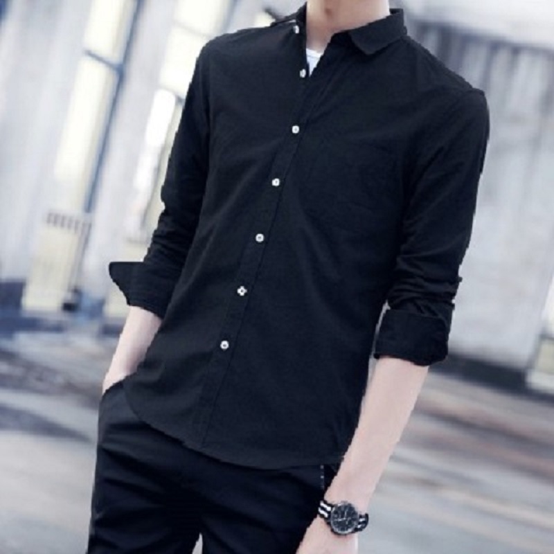 Men's Casual Shirts Oxford Long Sleeve Men's Shirts Cotton Top S-4XL Spring And Autumn Slim Social Casual Black And White Business Formal Sh